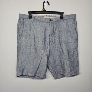 Tommy Bahama 100% Linen Shorts Mens 38 Blue White Striped Beach Yachting Preppy